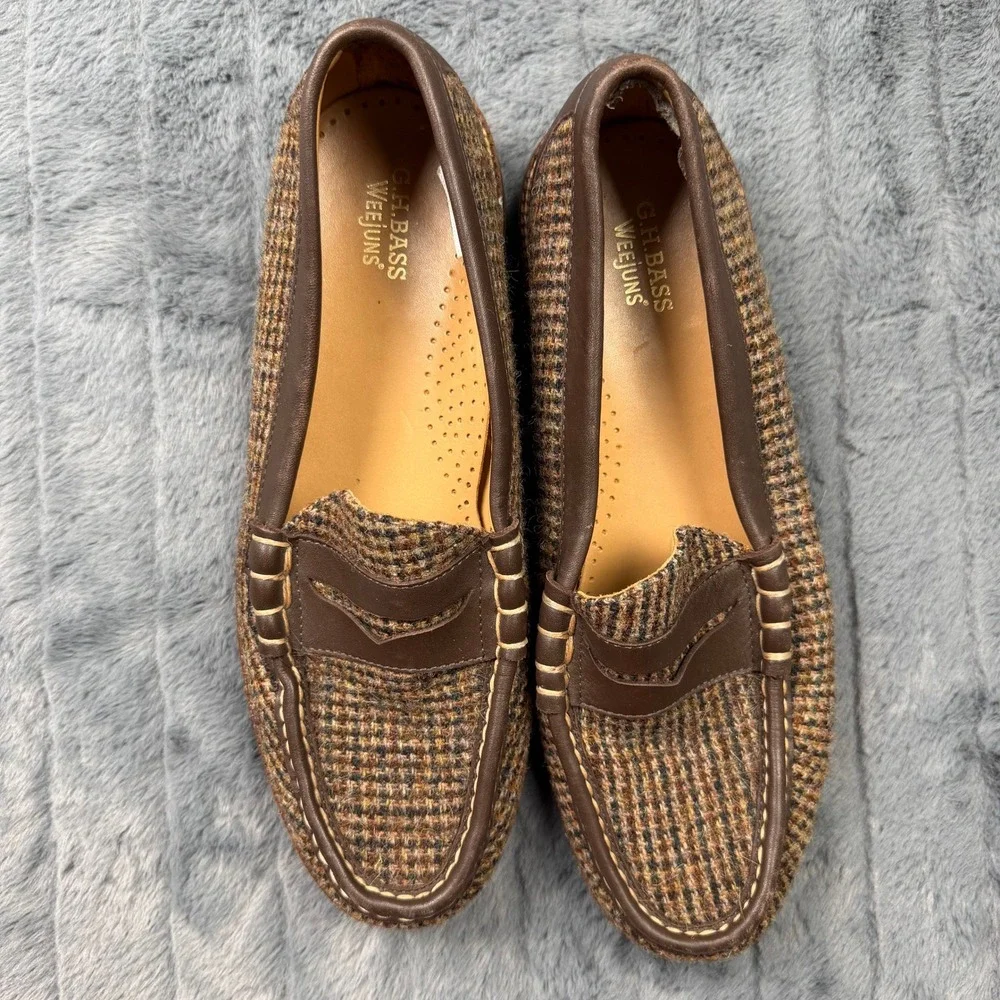 GH Bass Weejuns Harris Tweed Penny Loafers Mens 12 Brown Wool Lug Sole BAZ4W513